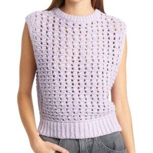 Frame Women's Sz S/P Tape Yarn Sweater Vest Lavender Sleeveless Crochet Knit